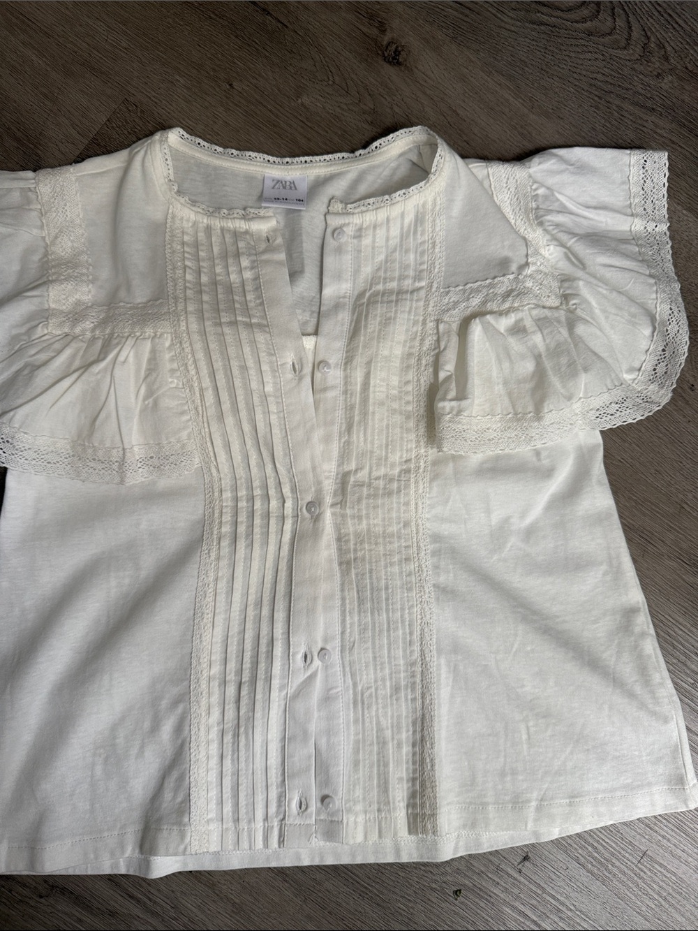 ZARA Cream Ruffle Sleeve Pintuck Button-Front Top